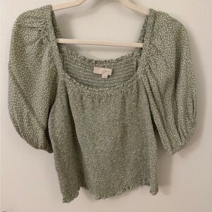 LOFT Olive Green Puff Sleeve Blouse